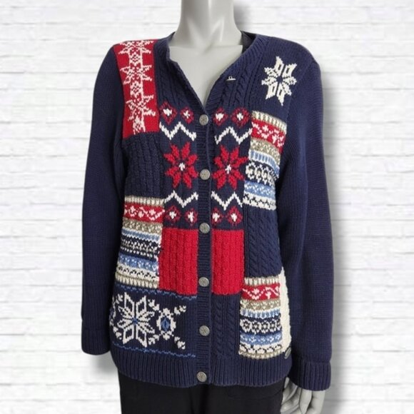 Vintage Northern Reflections Chunky Tacky Winter Holiday Cardigan Sweater Size L - Picture 1 of 12